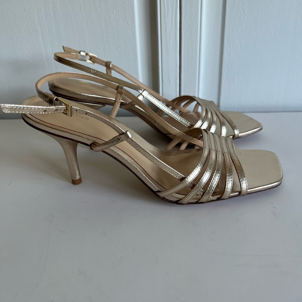 Reformation gold lattice sling back